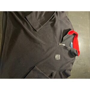 Polo Ralph Lauren Fleece 1/4 Zip Pullover‎ Shirt Black Red Trim Mens XL